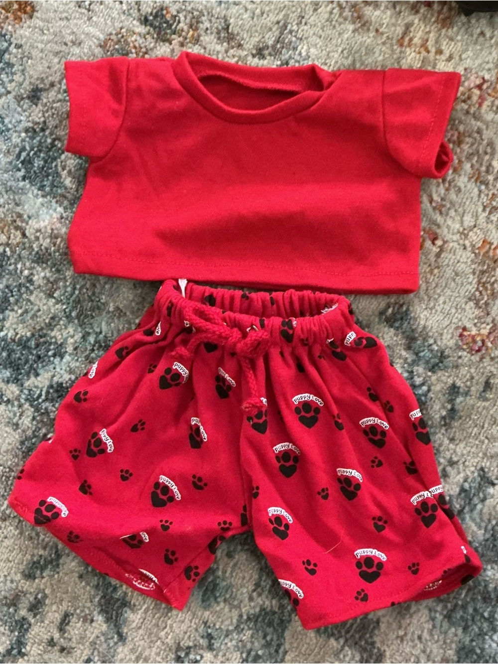 Build-A-Bear Red Paw Print Shirt and Shorts Set